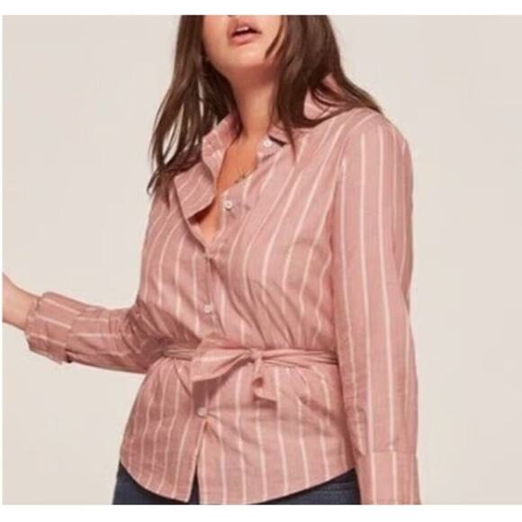 Reformation Tops - Reformation Dorsett Top Button Down Belted Waist Stripes Pink White Size Small